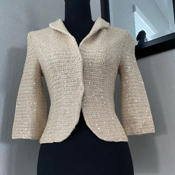 NWT Elie Tahari Reva Gold Sequin Sparkly Jacket Blazer XS - Picture 3 of 15